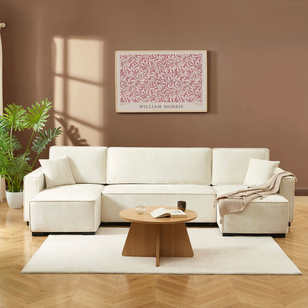 Gavi - Canapé Panoramique 6 Places - Tissu Beige