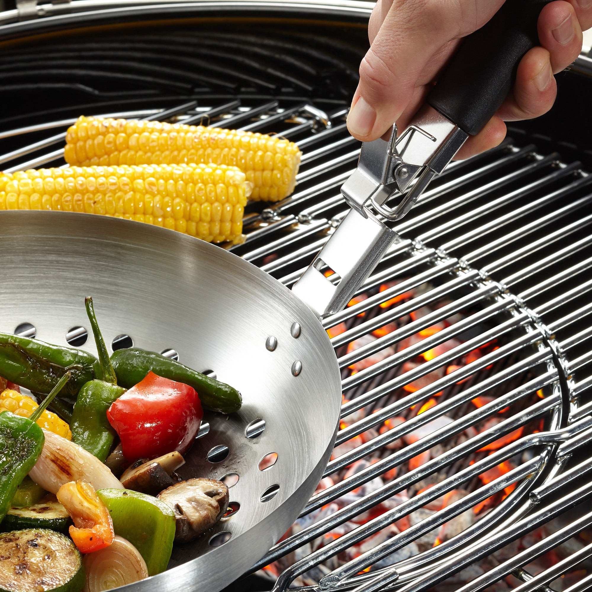 Bbq - Wok Pour Légumes Avec Poignée Amovible - Noir/Argent