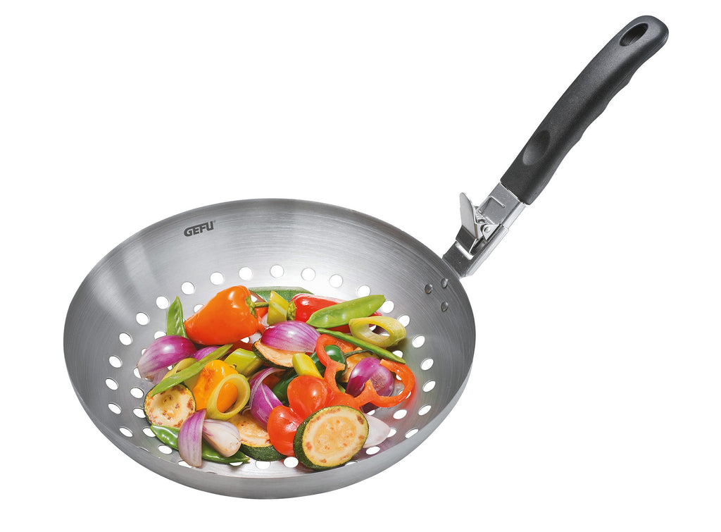 Bbq - Wok Pour Légumes Avec Poignée Amovible - Noir/Argent