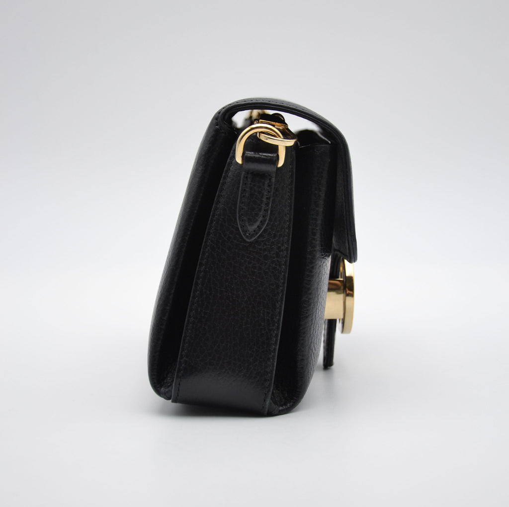 Sac Gucci Interlocking Mini Cuir Grainé Noir Chaîne Champagne