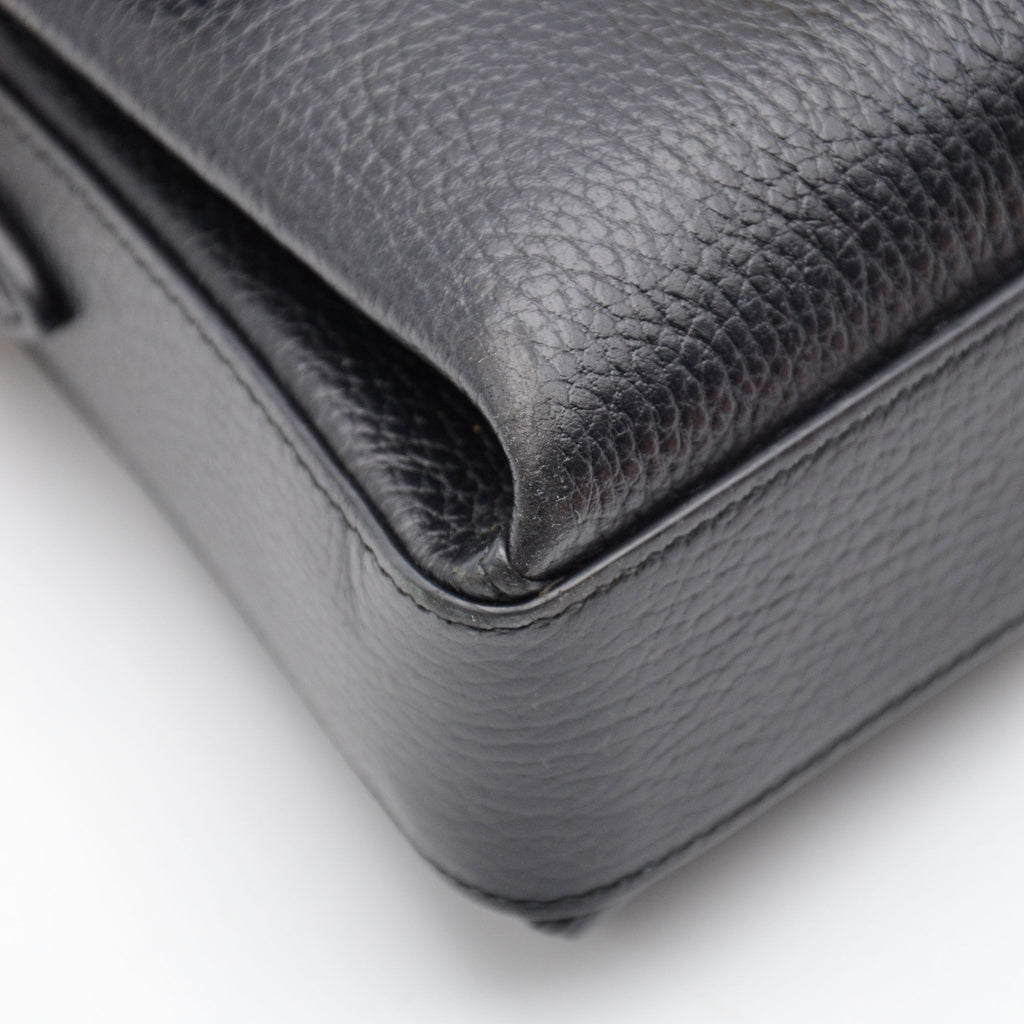 Sac Gucci Interlocking Mini Cuir Grainé Noir Chaîne Champagne