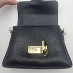 Sac Gucci Interlocking Mini Cuir Grainé Noir Chaîne Champagne