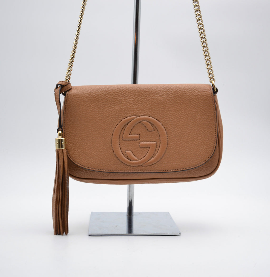 Pochette Gucci Soho En Cuir Grainé Beige