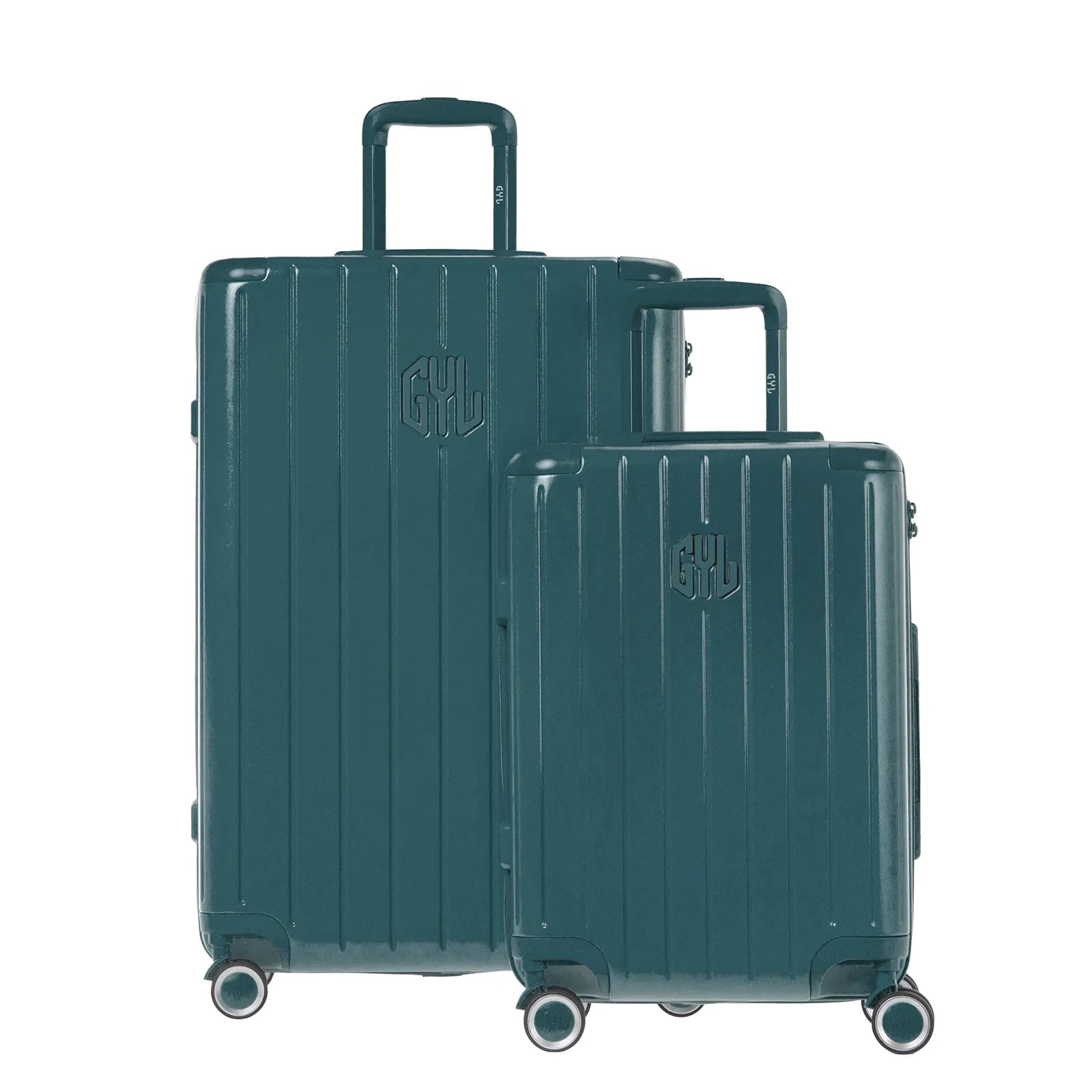 Duo de valises rigides GYL Intemporelle sapin avec coques nervurées et poignées télescopiques. #couleur_sapin