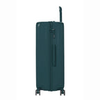 Vue côté de la valise rigide GYL Intemporelle sapin avec poignées intégrées et roulettes pivotantes. #couleur_sapin