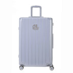 Vue arrière de la valise rigide GYL Intemporelle argent avec poignées intégrées et roulettes pivotantes. #couleur_argent