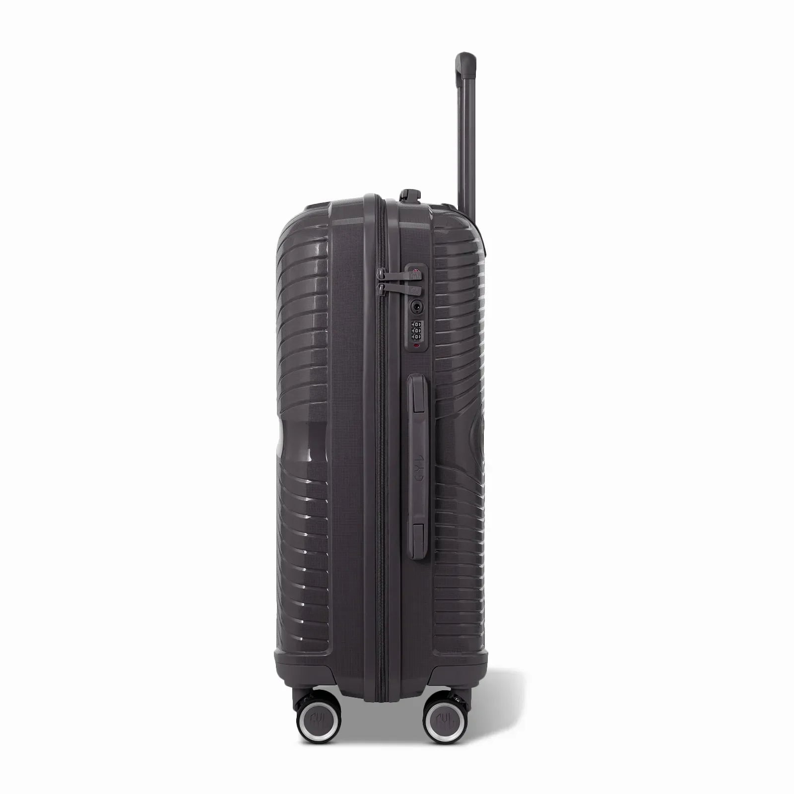 Côté de la valise cabine GYL Signature argent avec serrure TSA intégrée et poignée latérale assortie. #couleur_argent