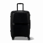 Valise GYL Signature cabine noir en polypropylène vue de face, avec trolley déployé et roues doubles 360° #couleur_noir