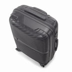 Valise cabine GYL Signature argent vue du dessus en diagonale, montrant la poignée supérieure et la structure nervurée. #couleur_argent