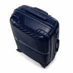 Valise cabine GYL Signature marine vue du dessus en diagonale, montrant la poignée supérieure et la structure nervurée. #couleur_marine