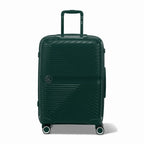 Valise moyenne GYL Signature sapin en polypropylène vue de face, avec trolley déployé et roues doubles 360°  #couleur_sapin