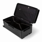 Intérieur de la valise trunk GYL XL noir ouvert, avec sangles croisées et compartiments de rangement. #couleur_noir