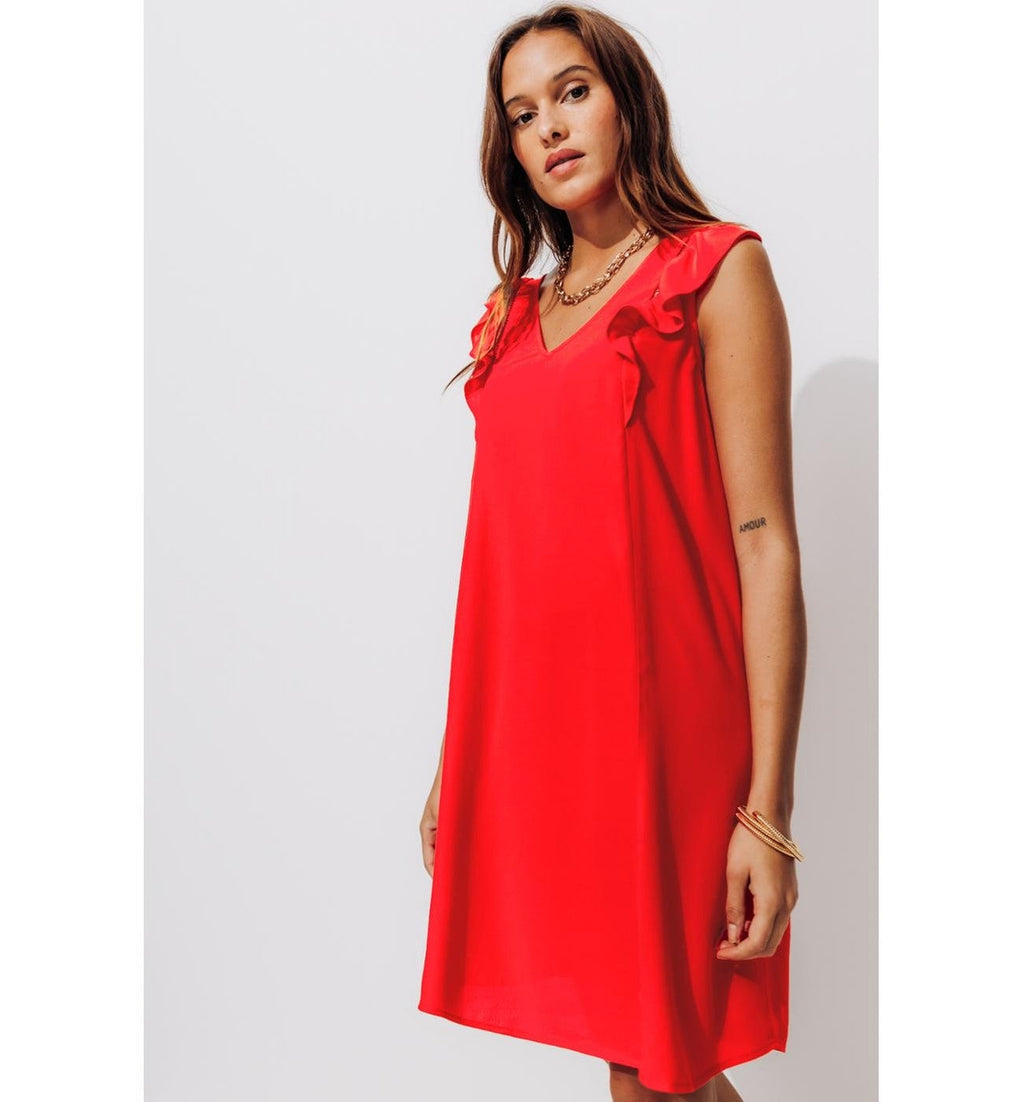 Robe Courte Évasée Femme - Rouge Uni Colore