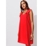 Robe Courte Évasée Femme - Rouge Uni Colore