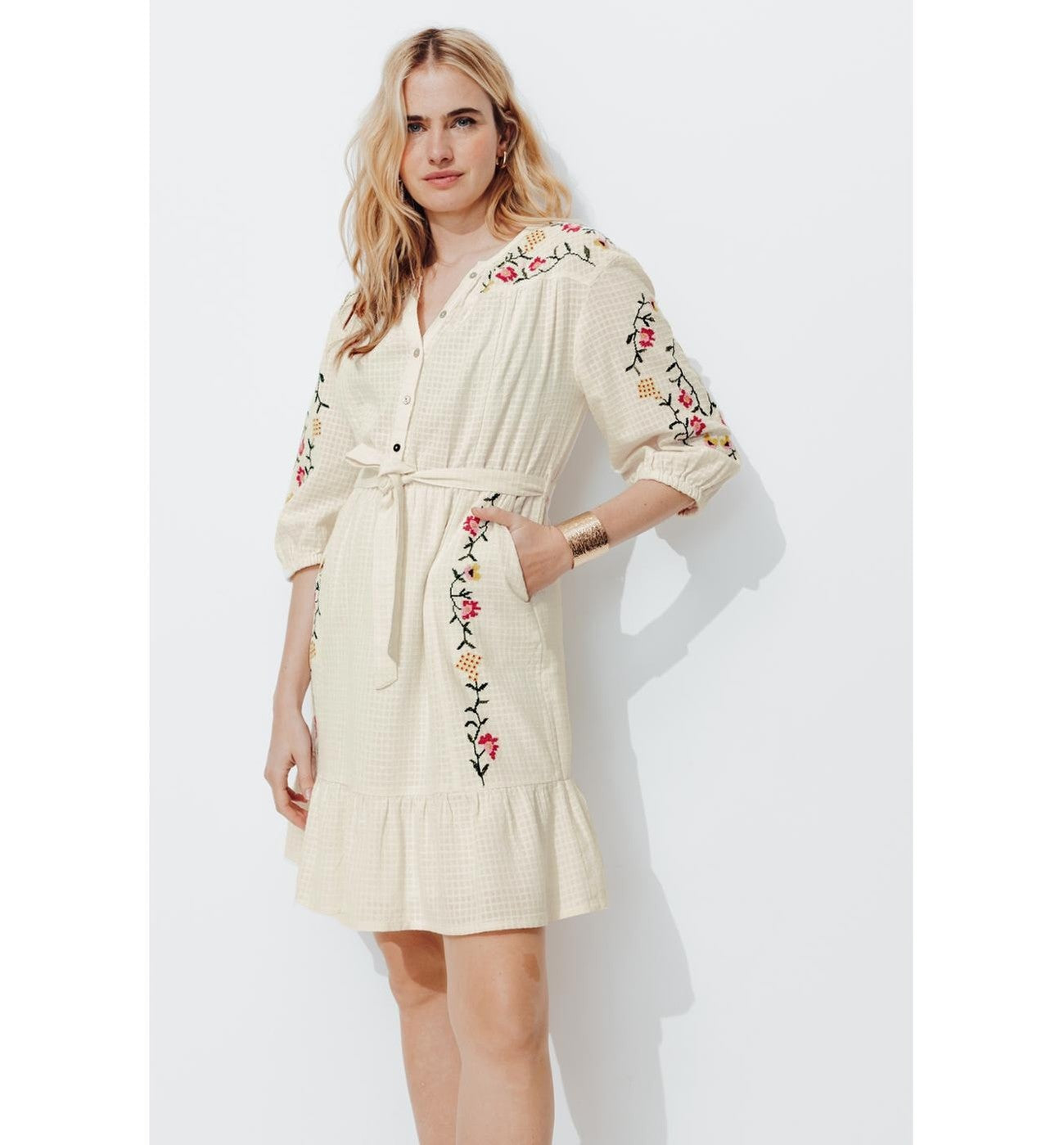 Robe Courte Point de Croix - Naturel Uni Clair