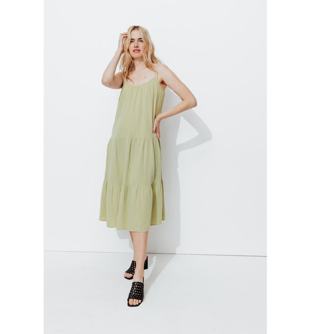 Robe Évasée en Gaze de Coton - Kaki Uni Clair
