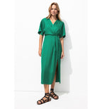 Robe Mi-longue en Satin Femme - Vert Uni Colore