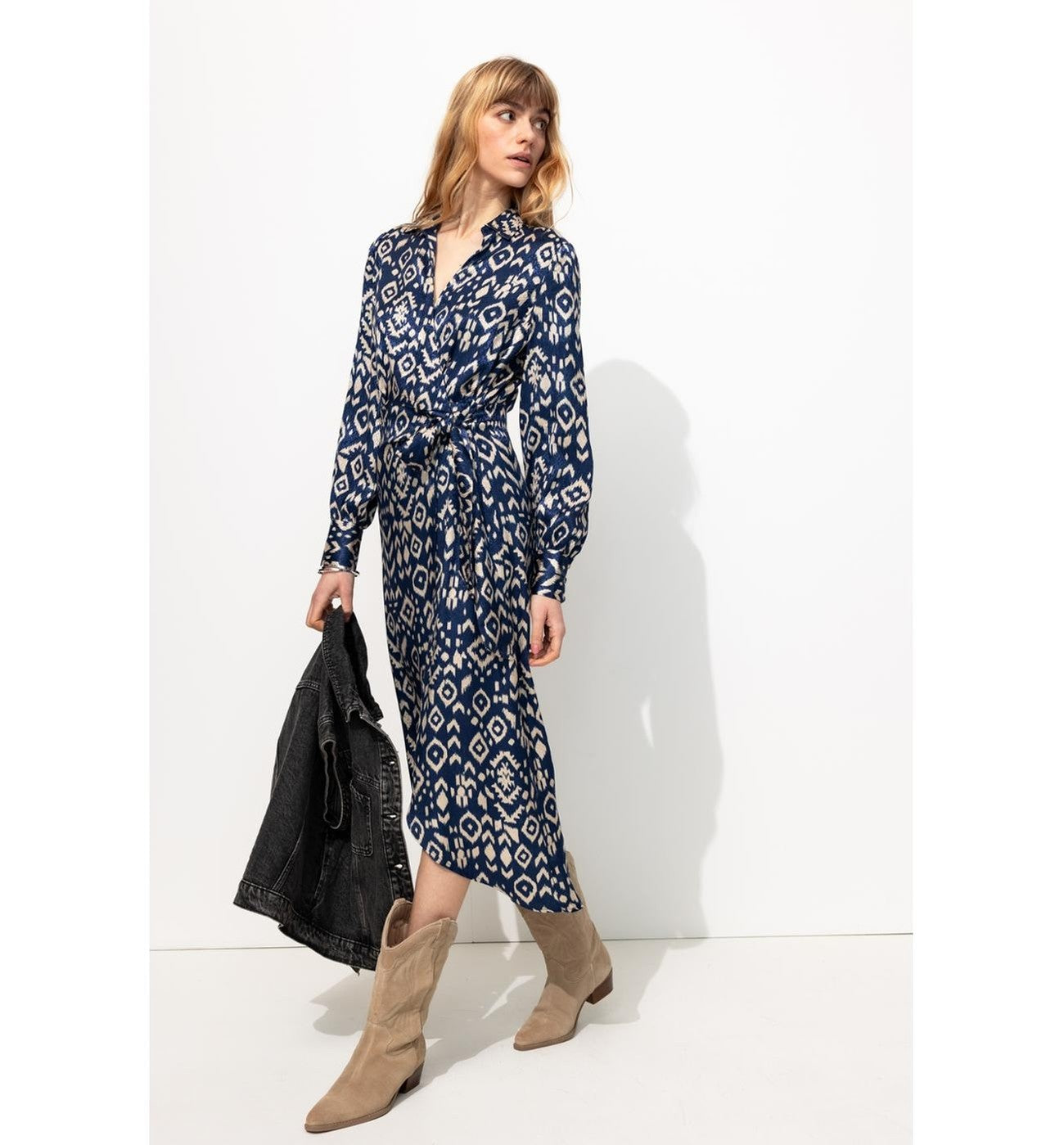 Robe Midi Satin Jacquard - Bleu Imprime