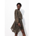 Robe Courte en Voile Fleuri - Noir Imprime