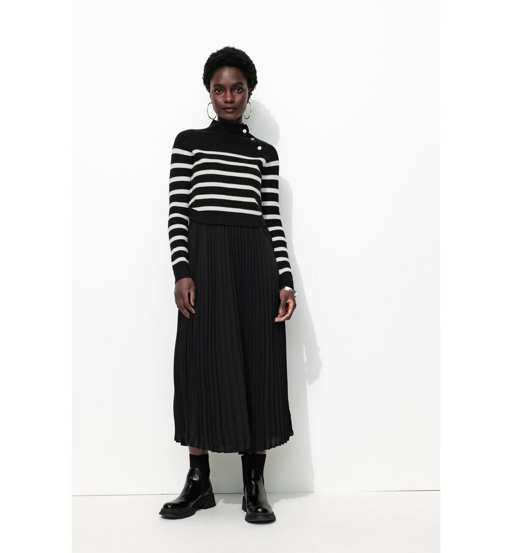 Robe-pull 2 en 1 - Noir Raye