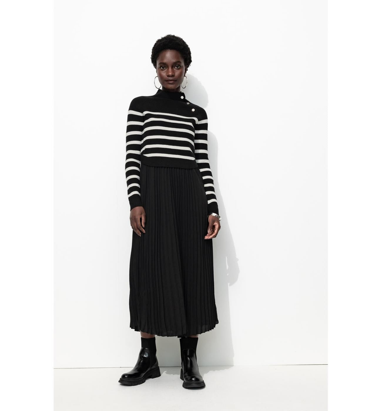 Robe-pull 2 en 1 - Noir Raye