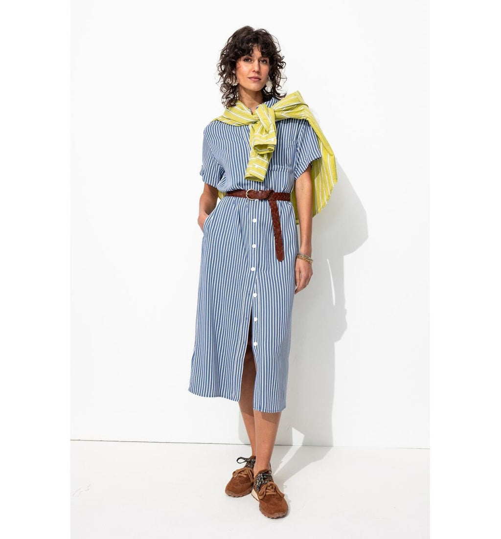 Robe-chemise Mi-longue Femme - Naturel Raye