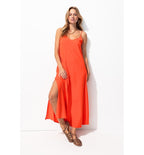 Robe Longue à Fines Bretelles - Rouge Uni Colore