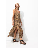 Robe Longue à Fines Bretelles - Marron Imprime