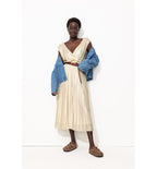 Robe Midi Plissée Lamée Femme - Naturel Uni Clair