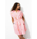 Robe-chemise Rayée Brodée - Rose Raye