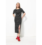 Robe Midi Marinière Femme - Noir Raye