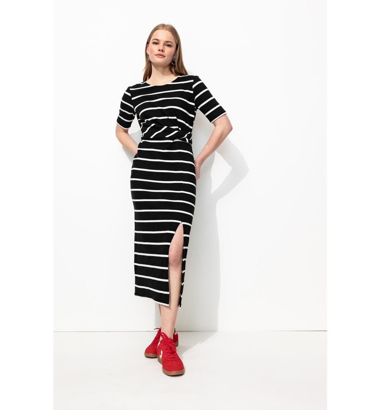 Robe Midi Marinière Femme - Noir Raye
