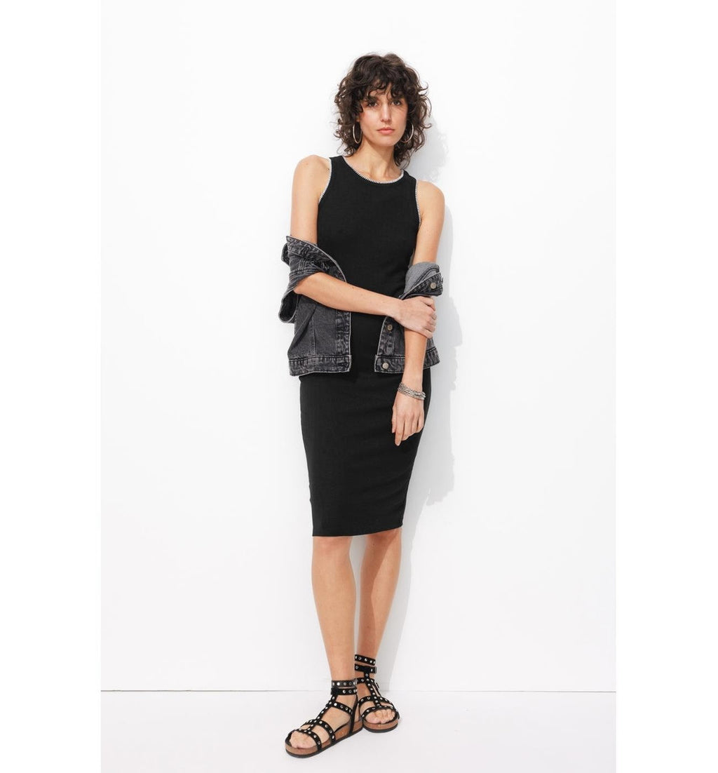Robe-débardeur en Jersey Femme - Noir Uni Fonce