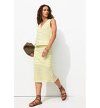 Jupe Midi en Tricot Femme - Vert Raye