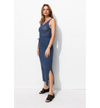 Jupe Midi en Maille Filet - Bleu Uni Colore