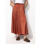 Jupe Longue en Satin Femme - Marron Uni Clair