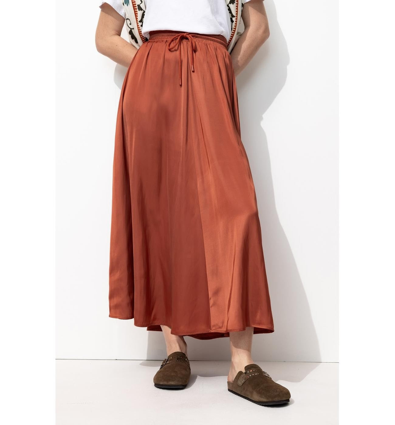 Jupe Longue en Satin Femme - Marron Uni Clair