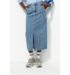 Jupe Midi en Jean Délavé Femme - Jeans Uni Fonce