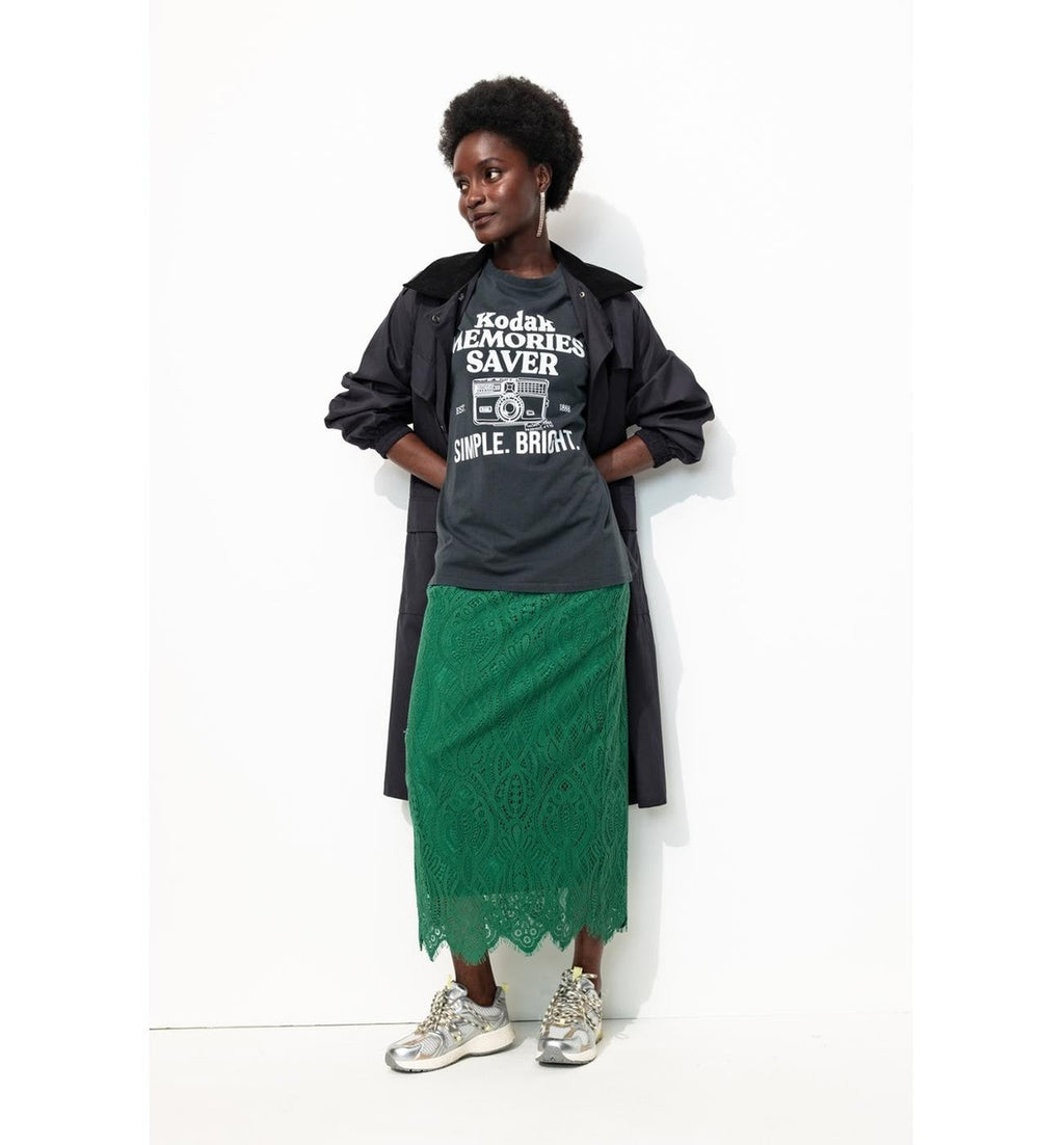 Jupe Longue en Guipure Femme - Vert Uni Colore