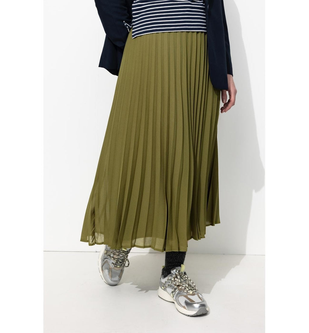 Jupe Mi-longue Plissée Femme - Kaki Uni Fonce
