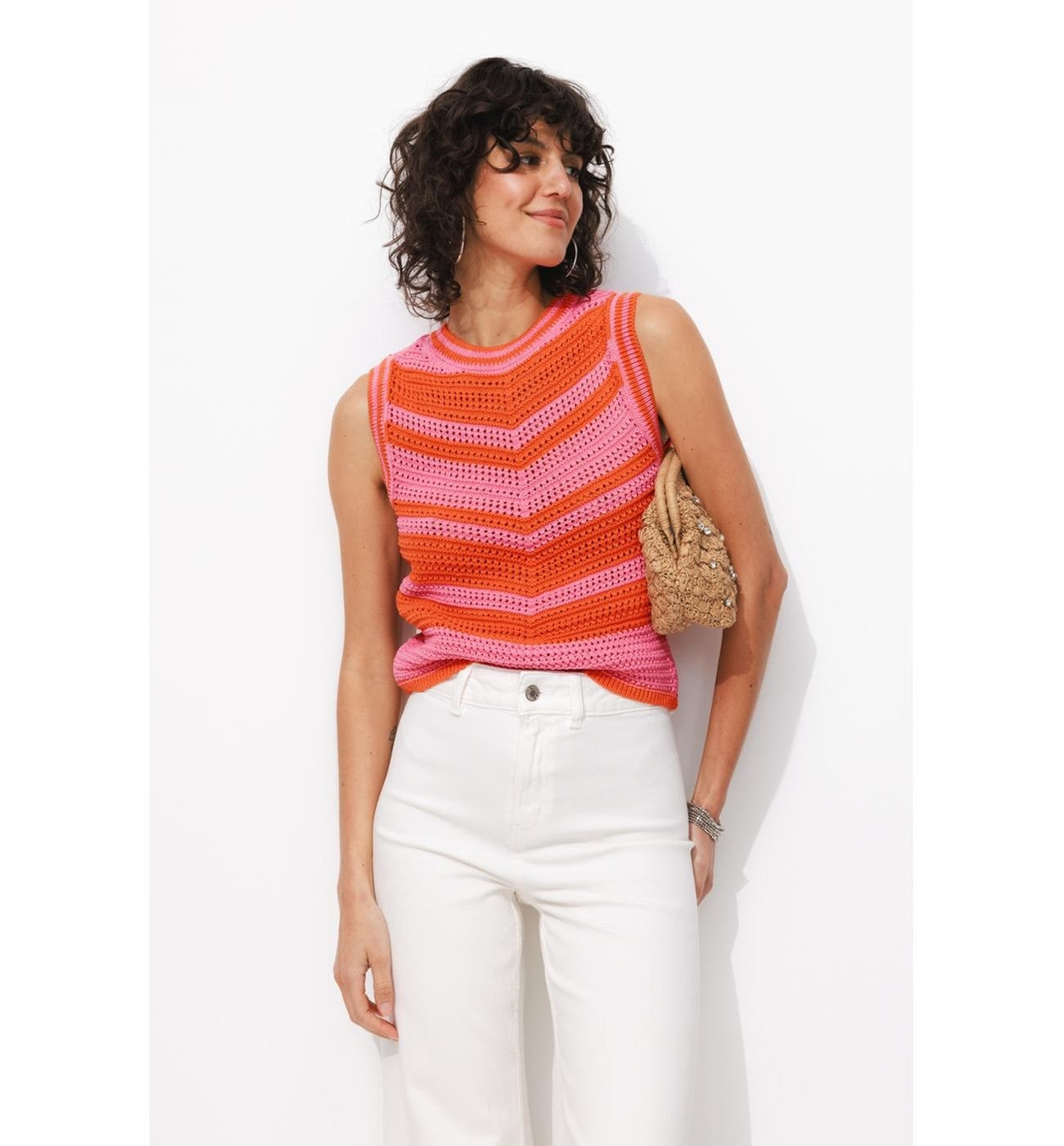 Pull au Crochet Bicolore Femme - Multicolore Raye