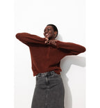 Pull Côtelé Boutonné Femme - Marron Uni Fonce