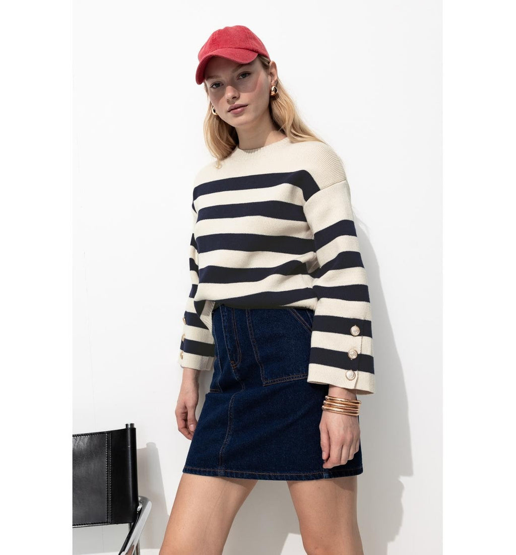 Pull Marin Rayé Femme - Naturel Raye