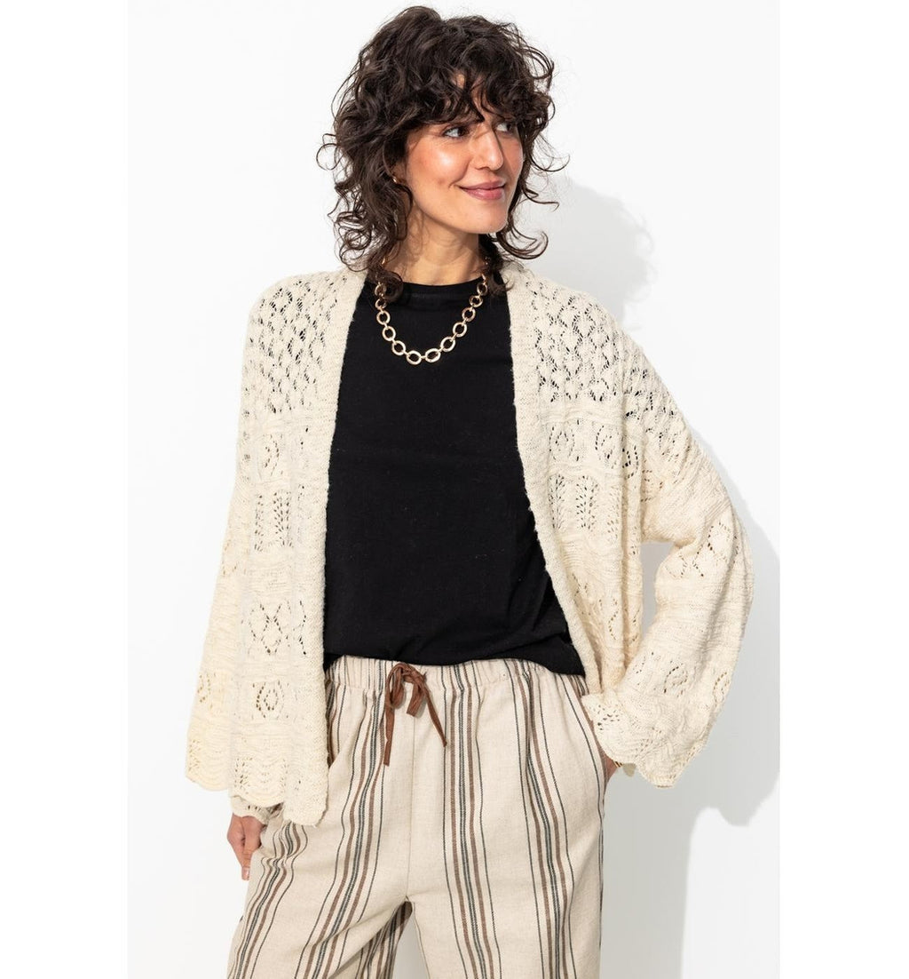 Cardigan Oversize Ajouré Femme - Naturel Uni Clair