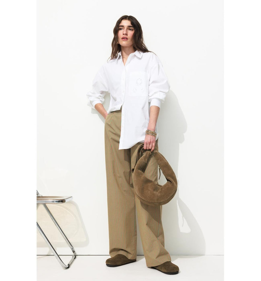 Billy Pantalon Large Femme - Vert Raye
