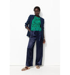 Billy Pantalon en Satin Femme - Bleu Uni Fonce