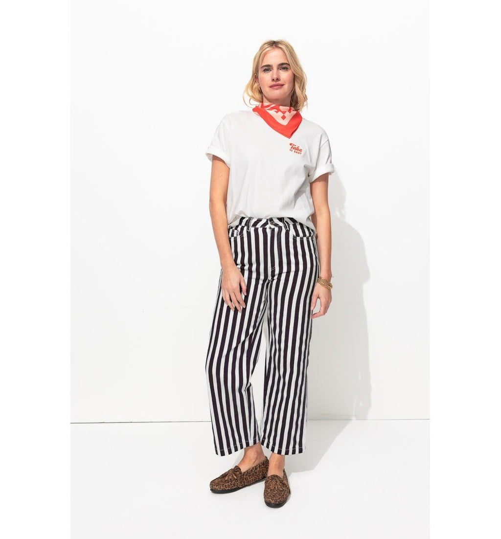 Pantalon Court Rayé Femme - Bleu Raye