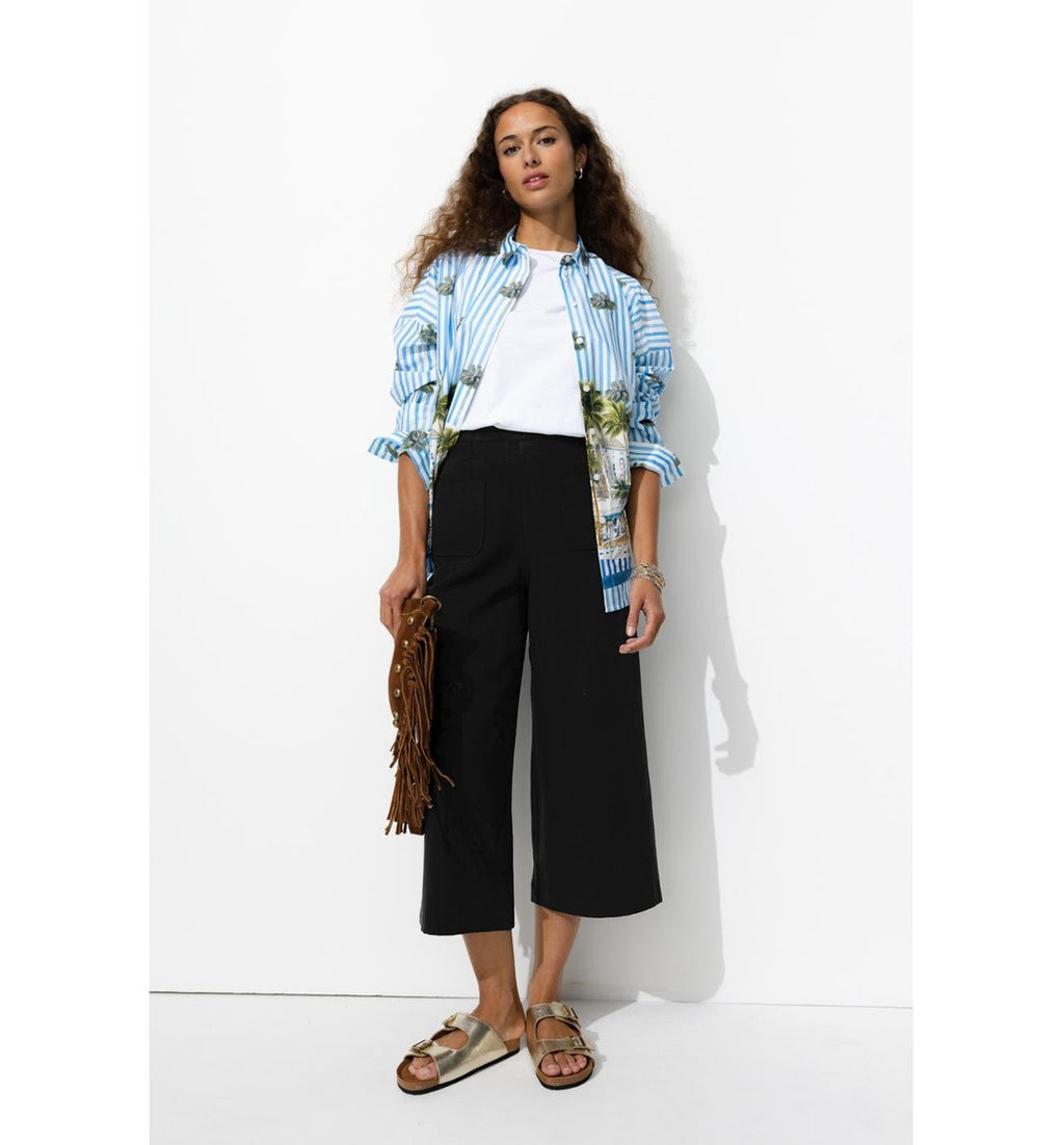 Pantalon Large et Court Femme - Noir Uni Fonce