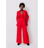 Pantalon de Tailleur Large - Rouge Uni Colore