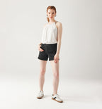 Short en Toile Unie Femme - Noir Uni Fonce